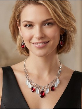 Rhinestone & Charms Infinity Necklace with Earring Set